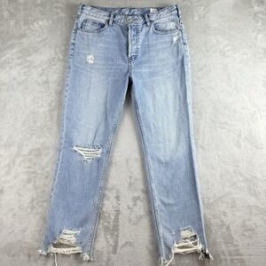We The Free Light Blue Distressed Straight Leg Jeans